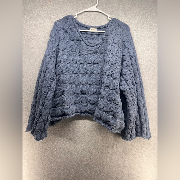 POL Sweaters - POL Blue Textured Cable-Knit Scoop Neck Sweater